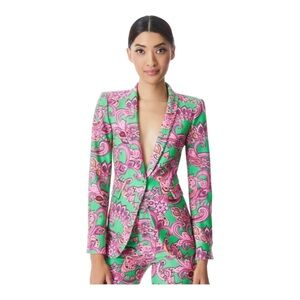 Alice + Olivia Macey Pink Green Cuffed Shawl Paisley Collar
Blazer Jacket